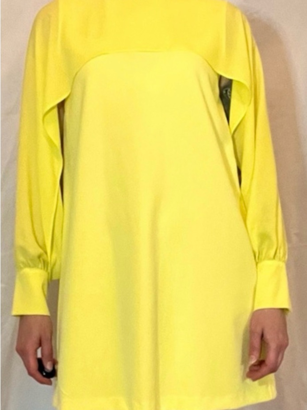 Zara Bright Yellow Mini Shift Dress with Overlay and Flowy Cape